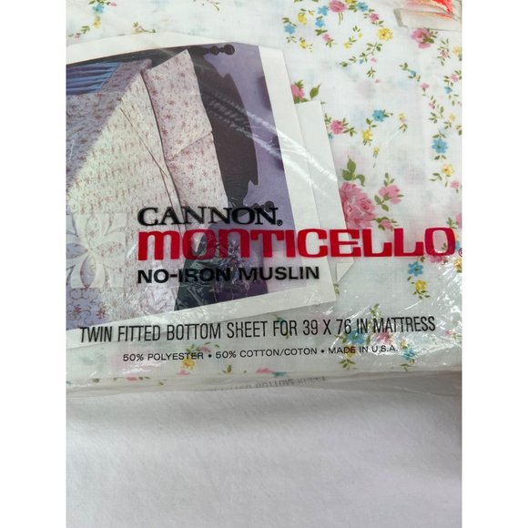 Cannon Monticello No Iron Twin Fitted Sheet Rose Flowers Pink Blue Green New Flo - Picture 2 of 4